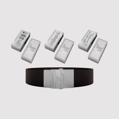 Four Corners running charm — engraved stainless-steel marathon medal charm on a THERSIPO bracelet